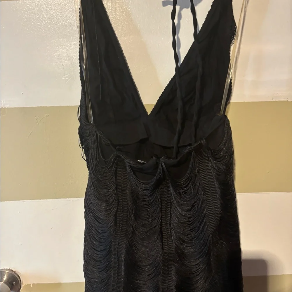 Fashion Nova Black Fringe Halter Mini Dress - Picture 2 of 4